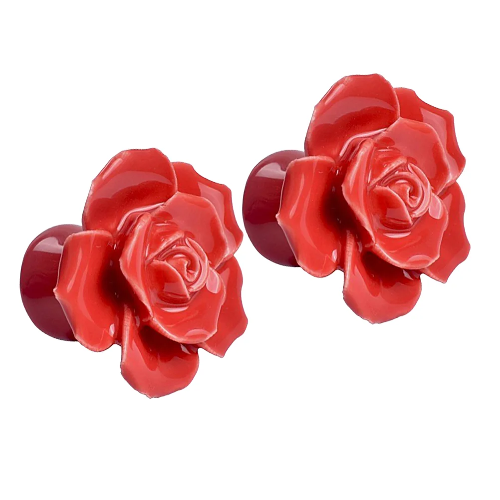 2 Pcs Door Handles Rose Flower Drawer Knobs Ceramic Doorknob Dressing Table Pull Black Cabinet Kitchen