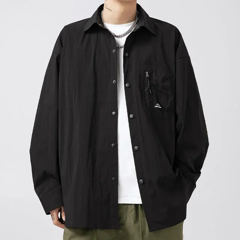 

Spring Summer Outdoor Drawstring Zipper Three-dimensional Pocket Long Sleeve Shirt Men Japanese Casual Splash Proof Shirt Jacket