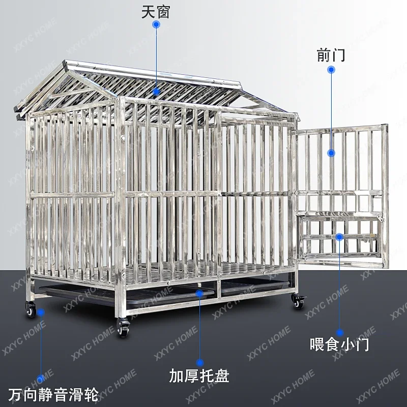 Jaula TTDog para perros medianos y grandes, jaula para perros de acero inoxidable, jaula para mascotas, perrera de separación de inodoro interior y exterior 304 engrosada
