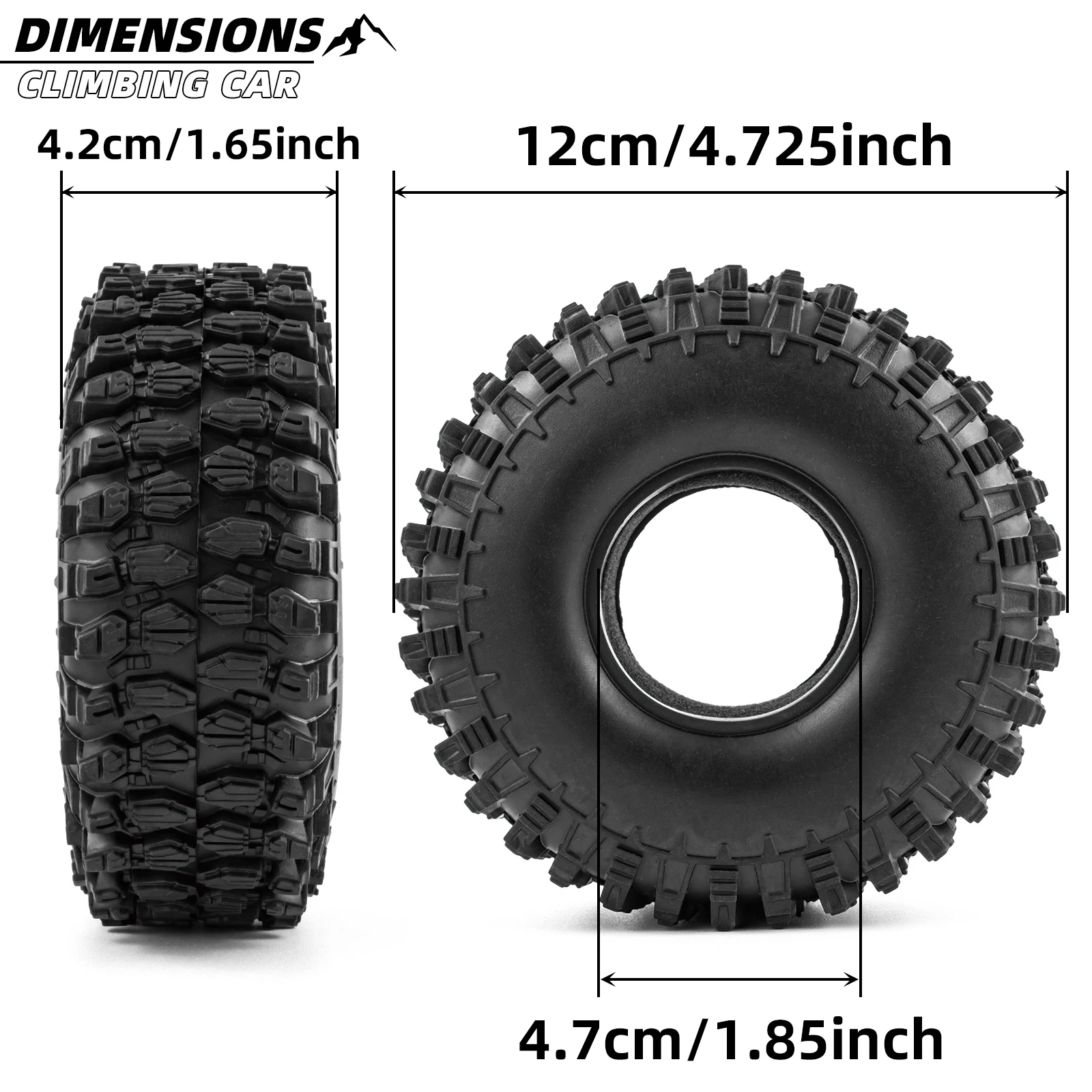 Pneus de borracha para RC Crawler Car, pneus de rodas, SCX10, 90046, AXI03007, TRX4, Redcat Gen8, 1,10 RC, 120mm, 1,9 