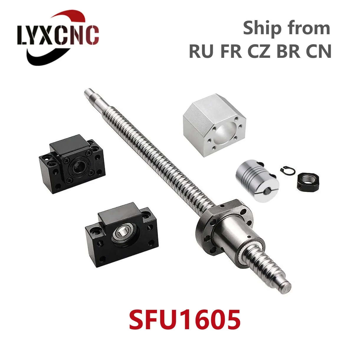 

RU CZ FR C7 Ballscrew SFU1605 250mm 300mm 350mm 400mm 450mm Ball Screw RM1605 End Machined BK/BF12 Ballnut House