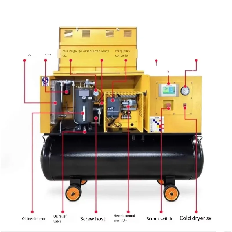 Auto Repair Cutting Integrated Mobile Screw air Compressor/permanent Magnet Frequency Conversion 7.5/4KW/high Pressure