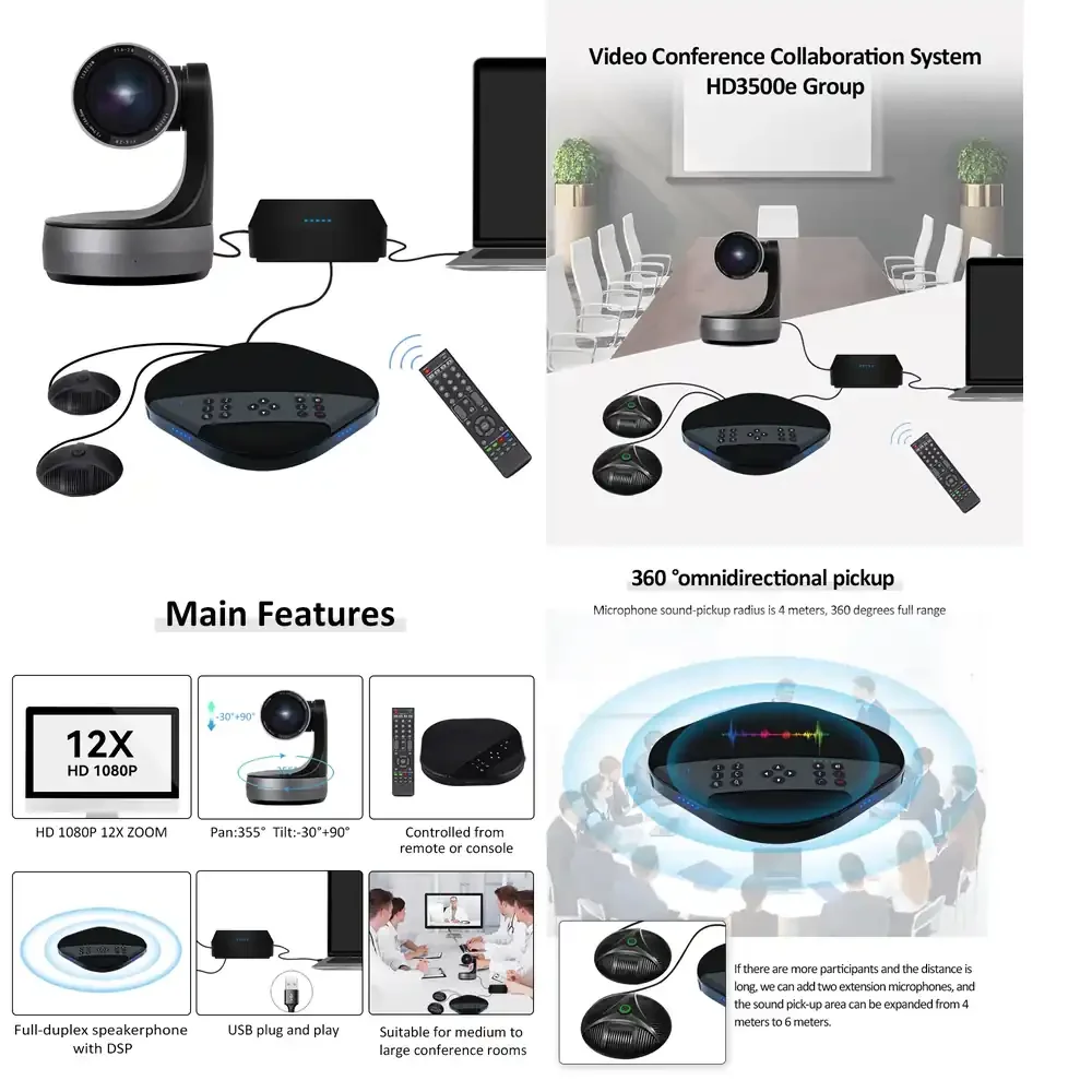 

Комплекты для видеоконференций JJTS KATOV 10X: USB PTZ-камера, спикерфон и хаб