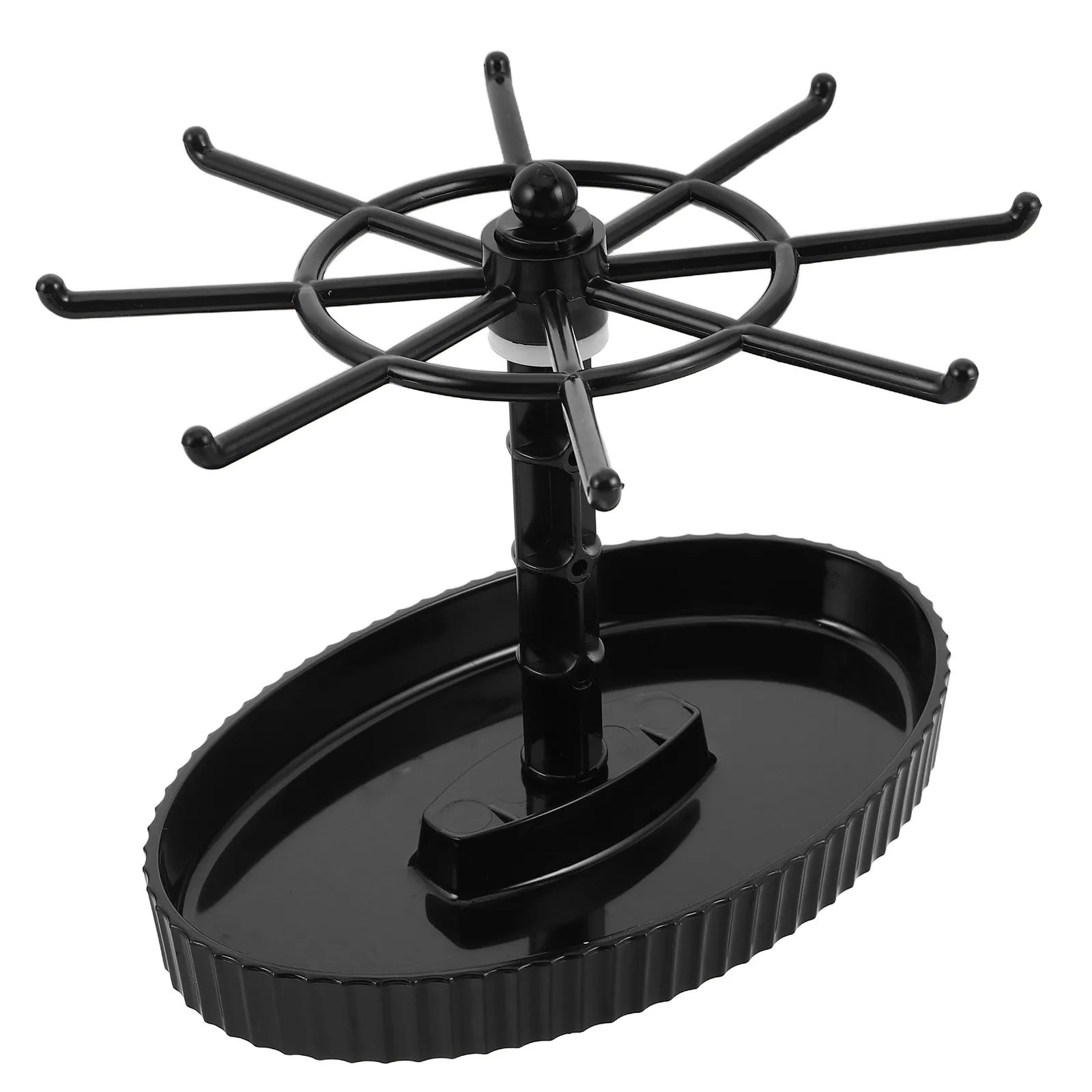 

Rotating Jewelry Display Stand Black Metal Jewelry Organizer Hooks for Necklaces Bracelets Earrings Key Rings Countertop Desktop
