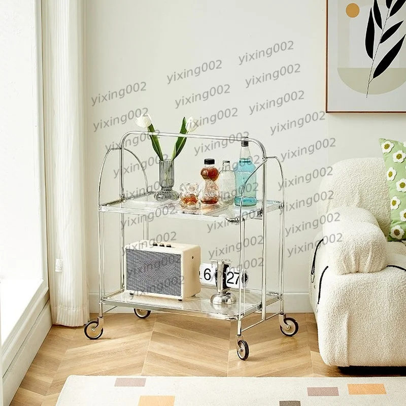 Vintage Glass Rolling Cart, Mobile Side Table Storage Rack For Living Room Sofa Side Snack Holder