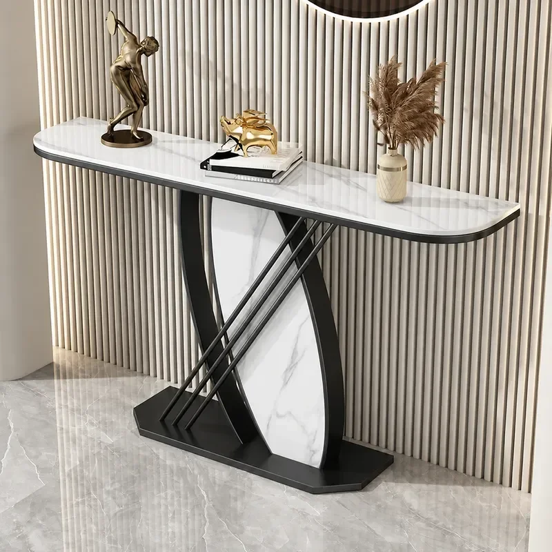 Italian Rock Slab Entrance Table Light Luxury Modern Simple Art Cabinet Semicircular End View Table Against The Wall