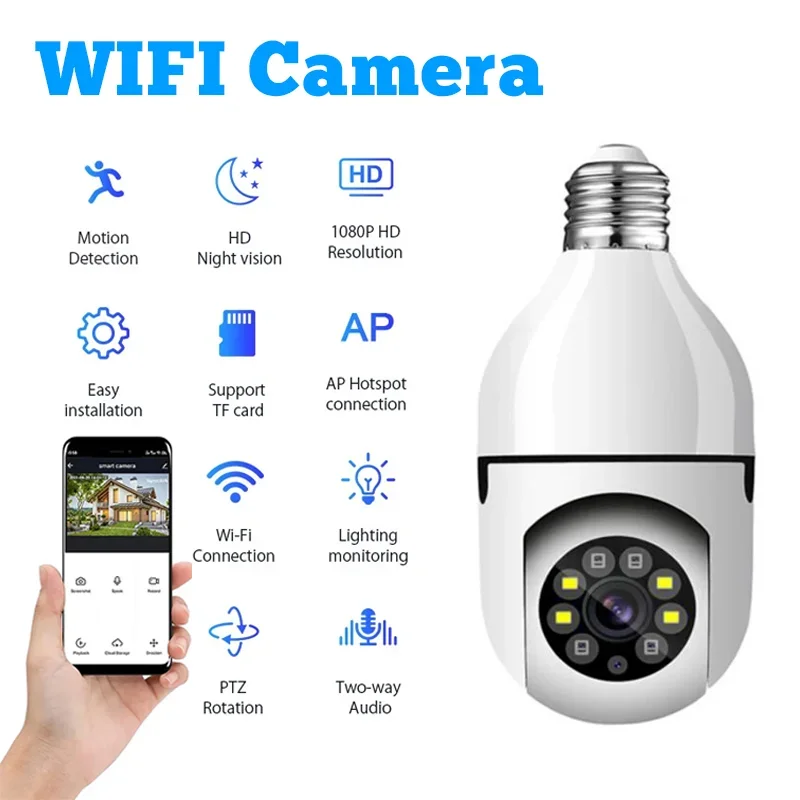 

E27 Bulb Camera 4X Digital Zoom AI Human Motion Detect Full Color Night Vision Surveillance Camera APP Yiiot