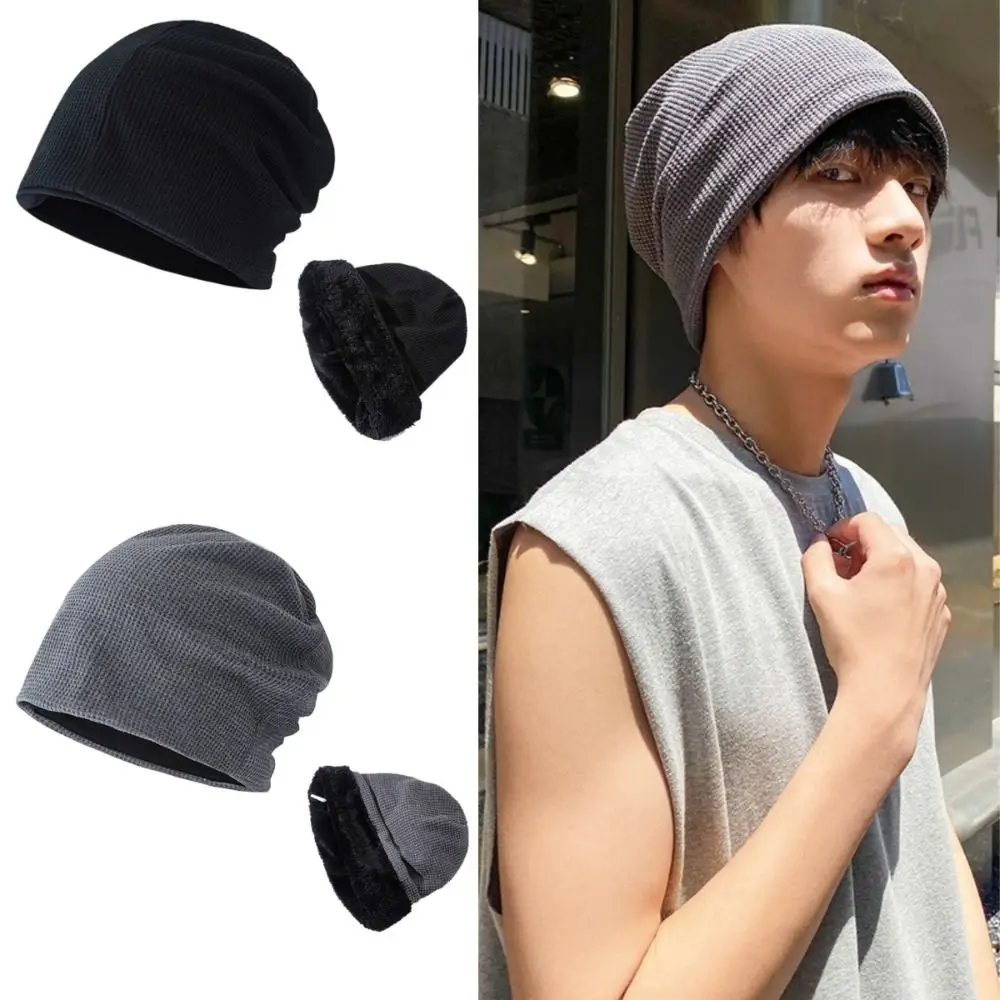 Fashion Thickened Knitted Hats Ear Protection Cute Stacking Hat Keep Warm Outdoor Curly Brim Cold Caps For Men Women