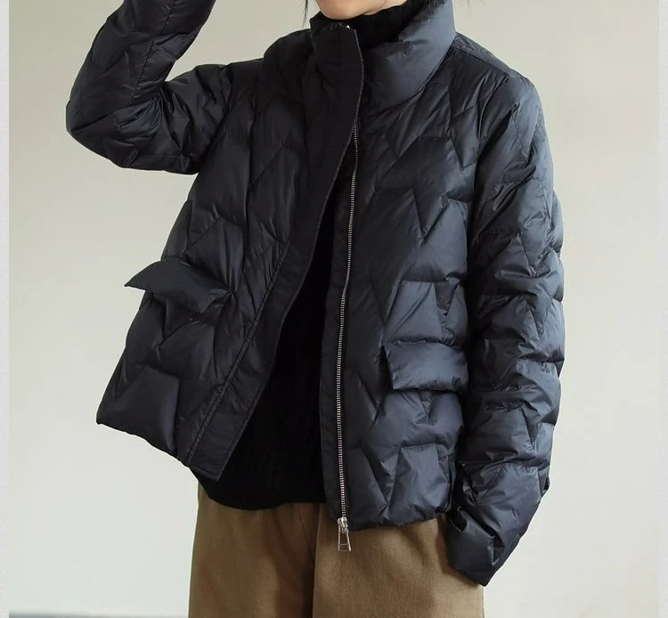 سترة قصيرة خفيفة للأسفل فضفاضة بياقة واقفة موضة الشتاء سترة نسائية خفيفة ورقيقة #5