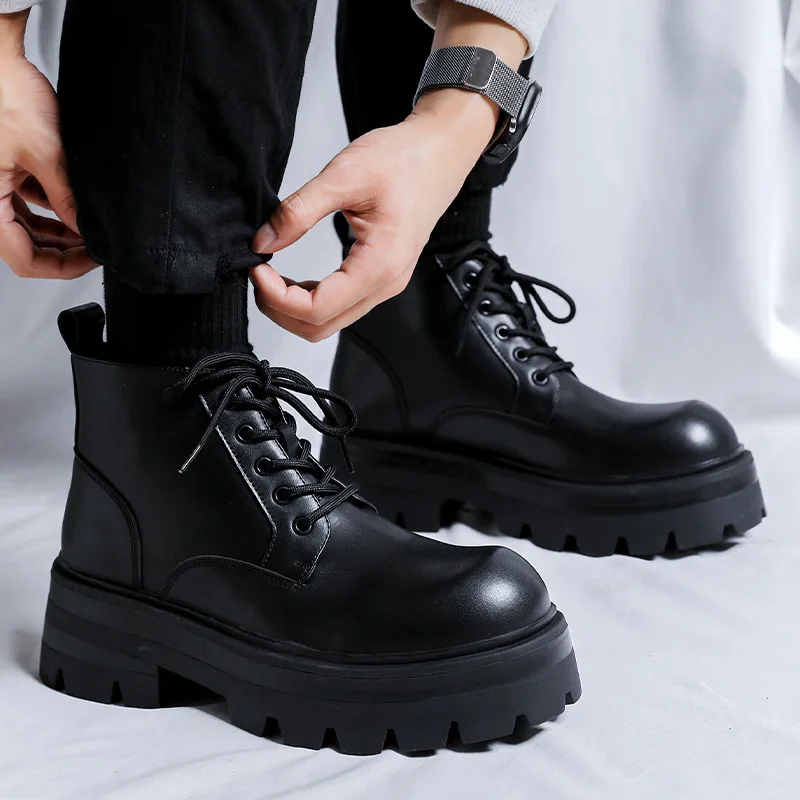 

mens fashion platform boots black tide genuine leather shoes party banquet dress cowoby ankle boot cool spring autumn botas mans