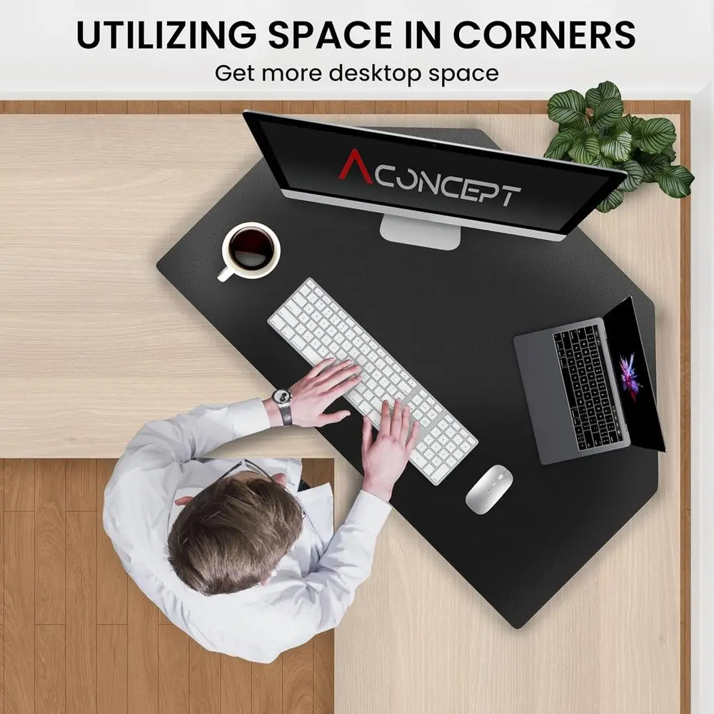 32 inch Black Corner Height Adjustable Standing Desk Converter, One-Click Sit to Stand up Desk Riser, Pre-Assembled for Dual Mon