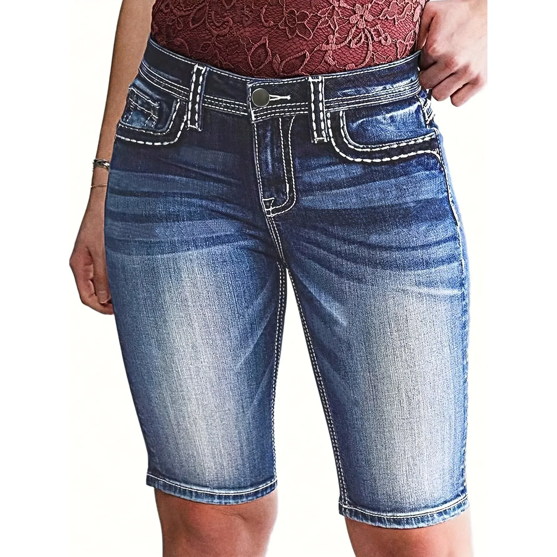 

Retro Womens Denim Shorts Unisex Non-Shrinking Jeans Shorts with Drawstring Waist for Spring Season