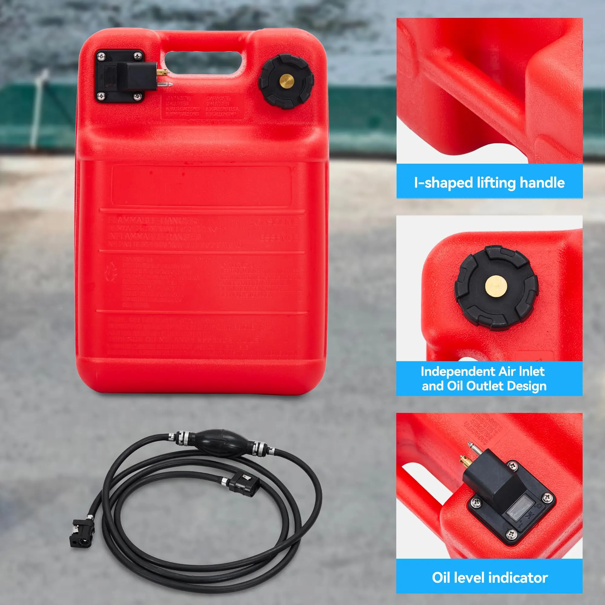 Durable Portable Marine Fuel Tank for Outboard Engines – 12/24L/55L HDPE Gas Can – Features Leak-Proof Vent Cap, 9.8Ft Hose, Carry Handle – Global Replacement Boat Gas Tank for Fishing, Yacht, Deck – Compact & Reliable