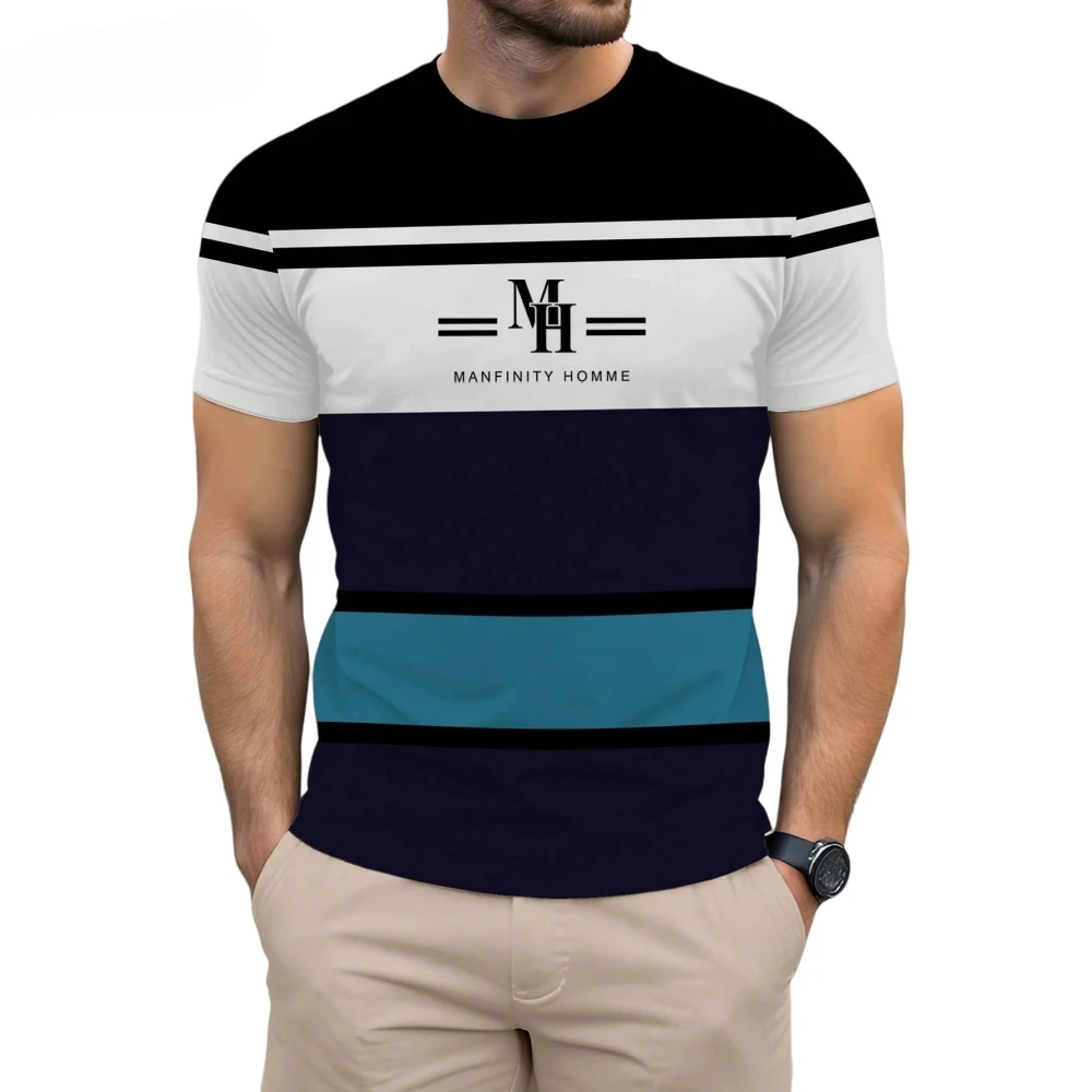 

Men's T-Shirt 3D Stripe Print Short Sleeve Summer Fashion Manfinity Homme Letter Tee Loose Versatile Casual T-Shirt for Man Tops