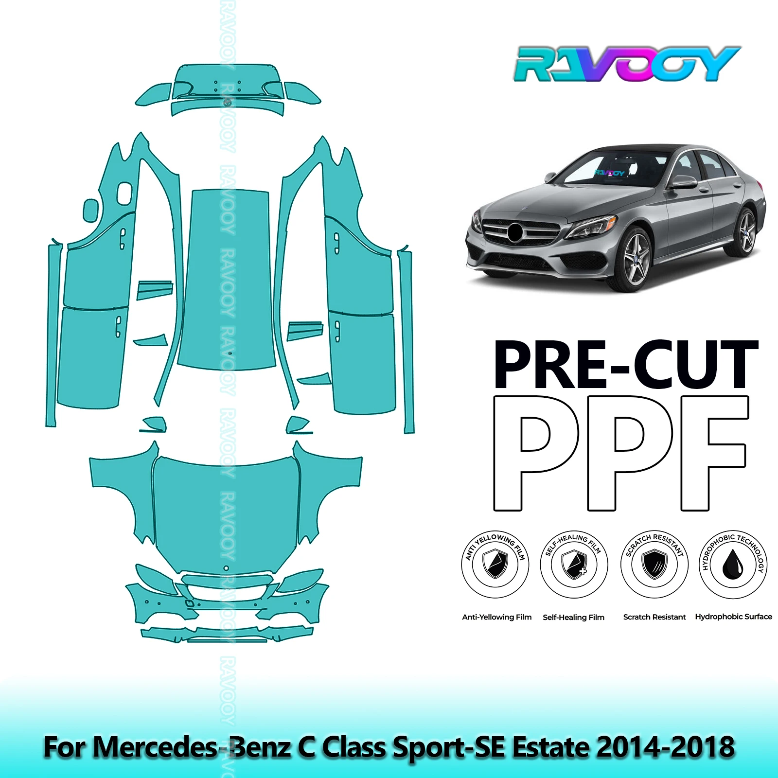 

Full Vehicle Clear Bra Precut PPF Paint Protection Film For Mercedes-Benz C Class Sport-SE Estate 2014-2018