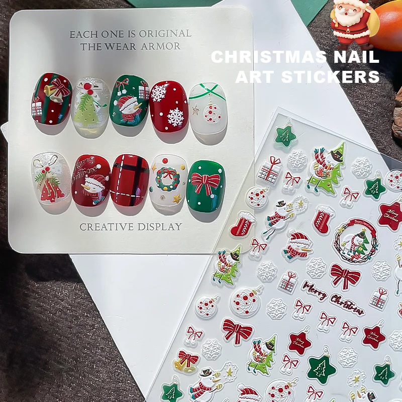 1 Stücke Weihnachten Weihnachtsmann/Schmetterling 5D Nail art Aufkleber Shell Licht Schneeflocke/Schneemann/Kiefer/Elch Slider Weihnachten Maniküre Aufkleber