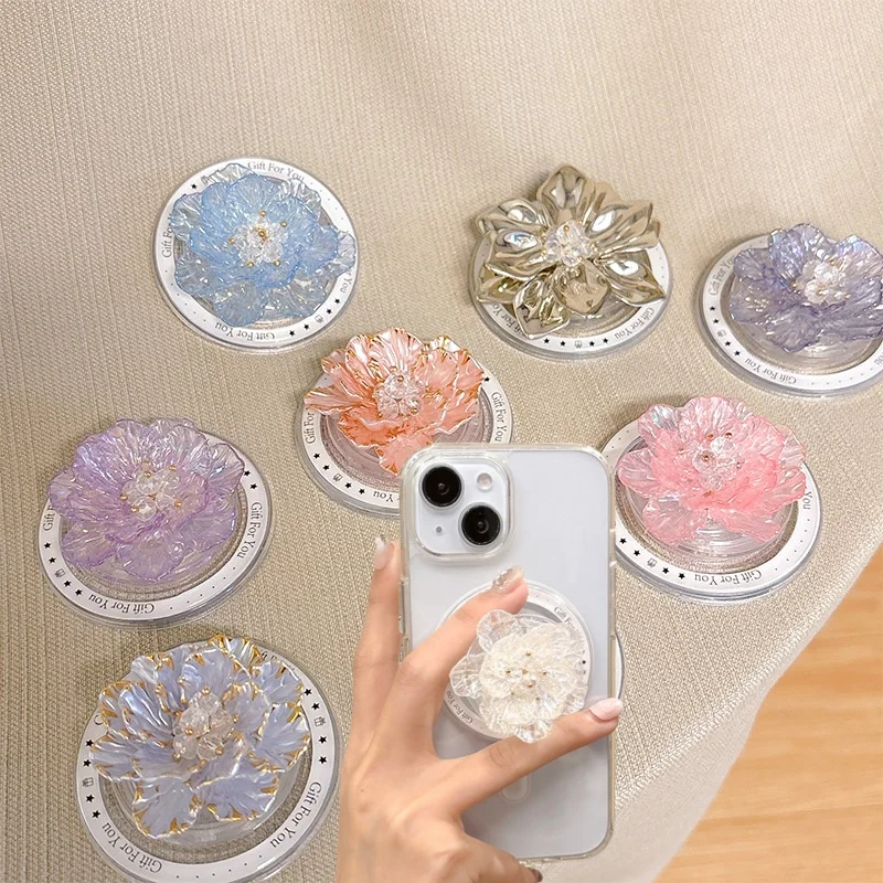 

Ретро 3D-держатель для телефона с цветком для Magsafe, магнитный держатель для телефона Griptok Grip Tok, подставка для IPhone, Samsung, складной чехол-держатель