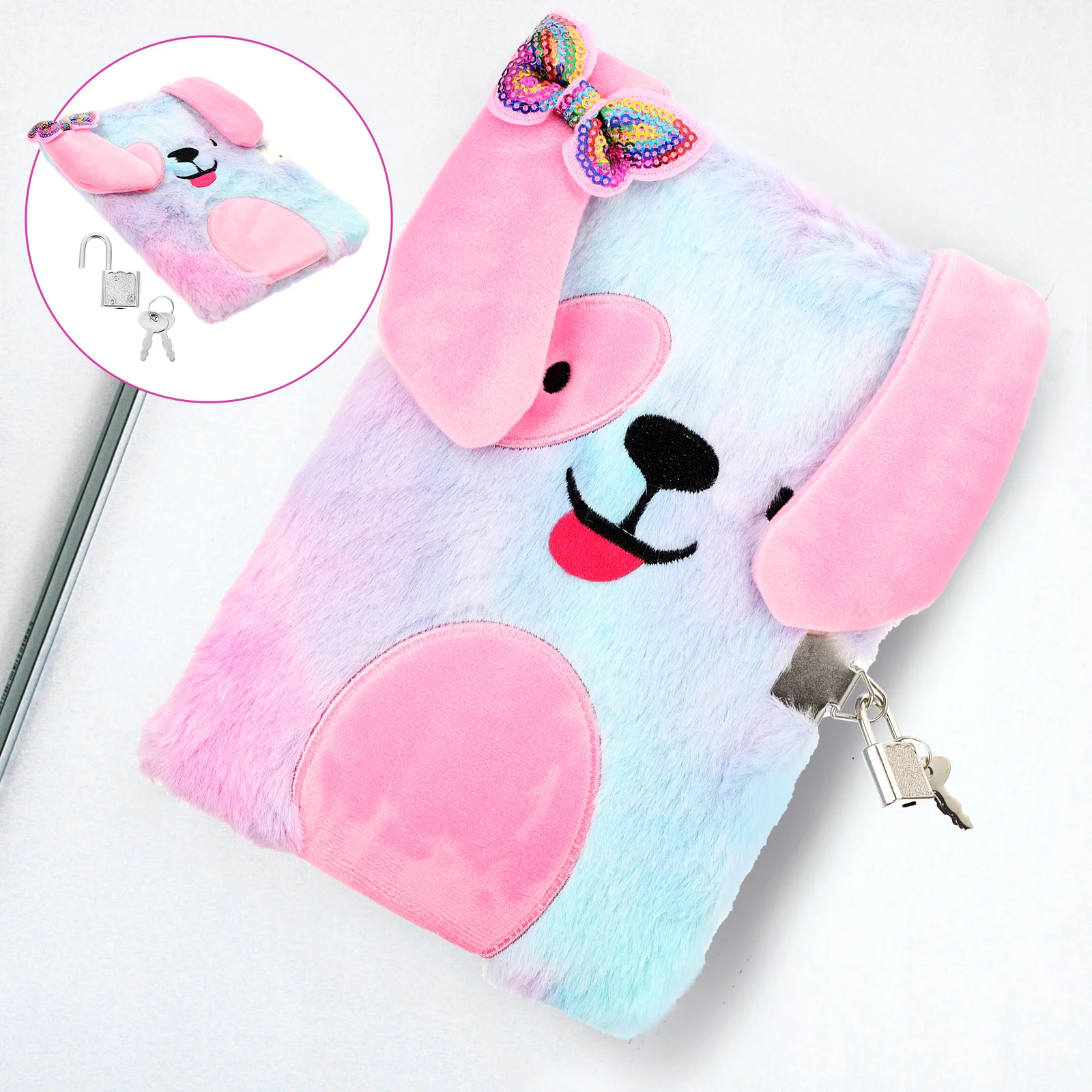 Notebook for Girls Heart Exquisite Craftsmanship Diary with Lock Metal Refillable A4 Journey Plush Kids