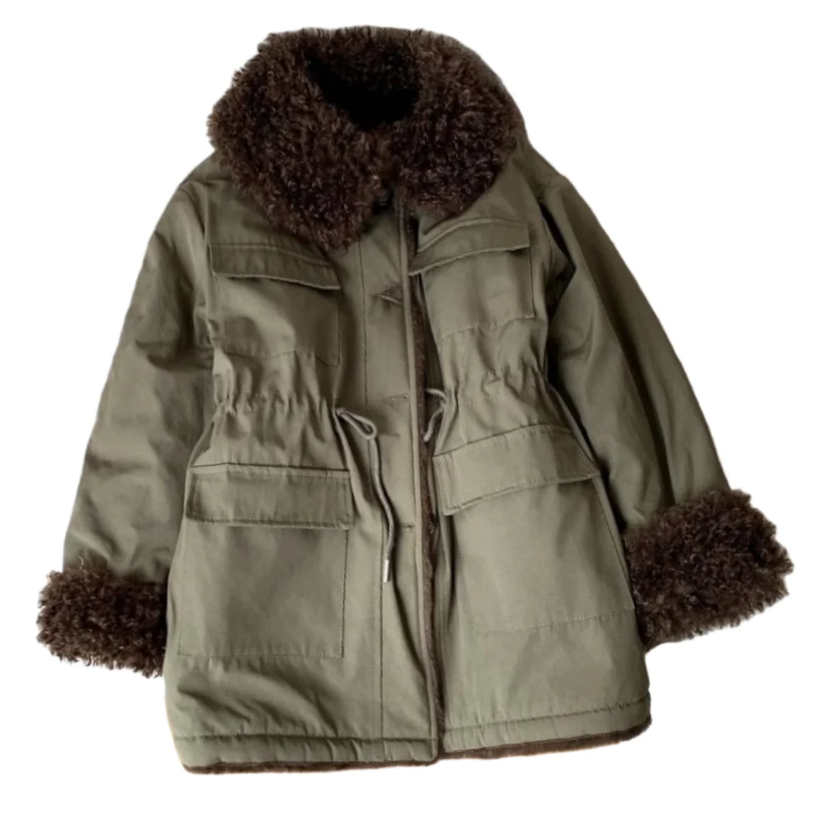 Abrigo acolchado de algodón holgado con cuello a la moda para mujer, chaqueta cálida de Color contrastante, nuevo artículo de invierno 2025, tendencia femenina