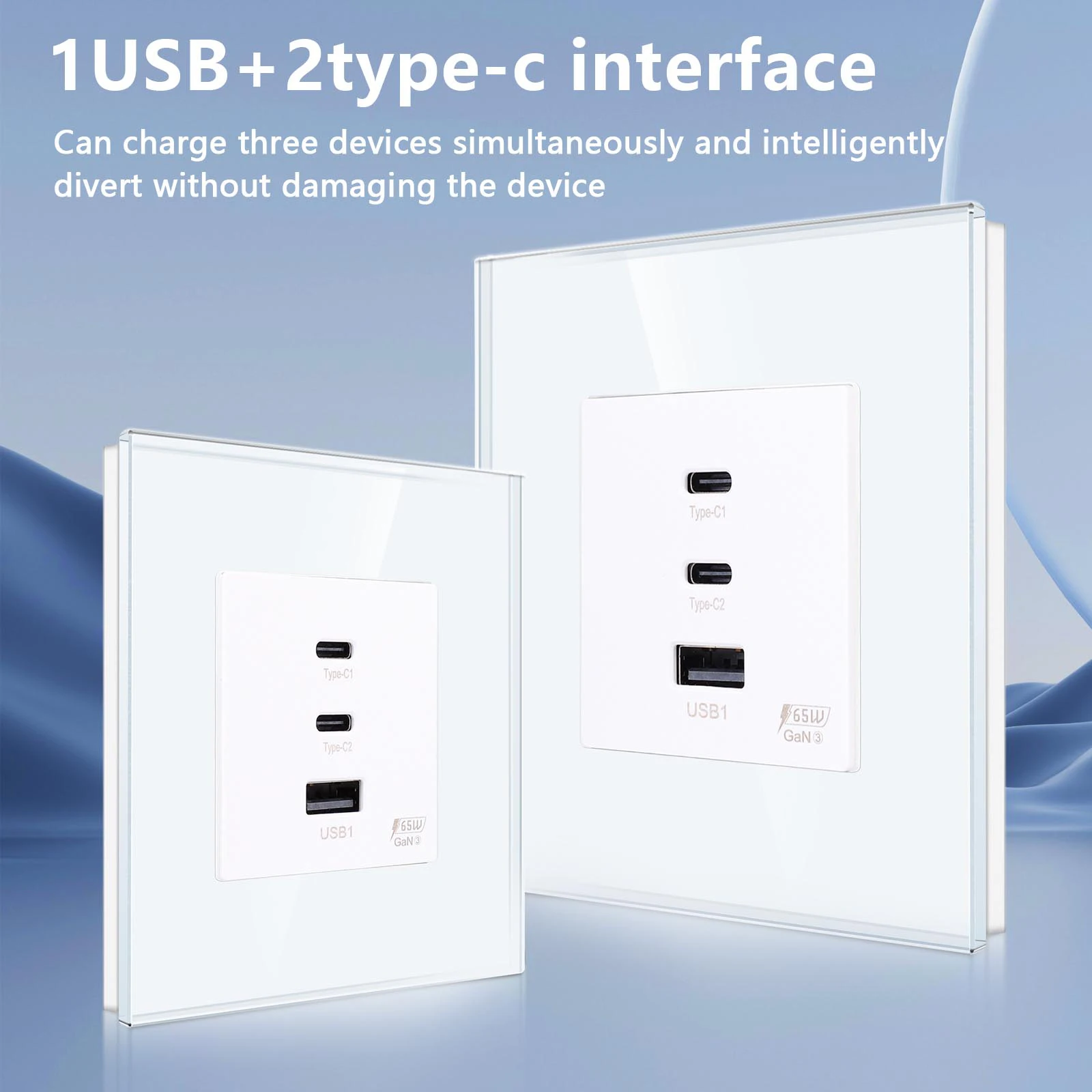 Bingoelec 65W Double USB Fast Charging Ports Type-c Plus  3A Wall Power Socket Crystal Glass Frame EU Standard 86*86mm