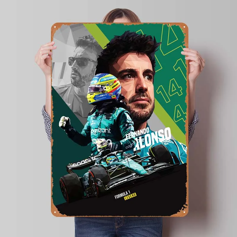 Fernando Alonso V2 Man Cave F1 Tin Sign Dekoration Retro Metal Signs for Pub Club Garage Wall Decoration Home Decorations Art