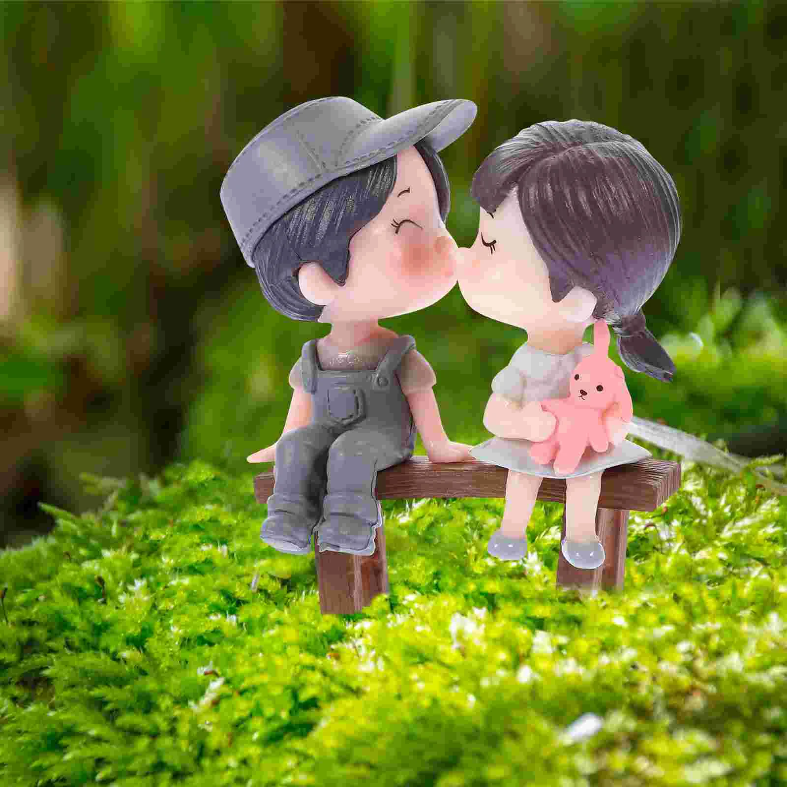 

Stool Couple Garden Figurine Home Ornament Simulation Sculpture Decor Gardening Supplies Lover Baby Dolls