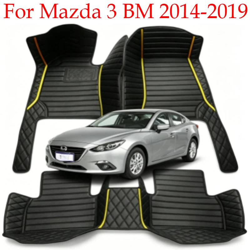 OMANE Custom Car Floor Mats For Mazda 3 BM 2014-2019 All Weather Auto Accessory Foot leather Carpets Fashion Rugs Pads