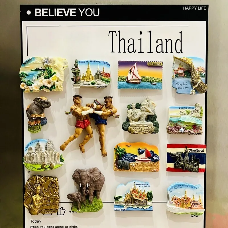 Thailand Landmark 3D Fridge Magnet Vol.3, Hand-Paint Resin Travel Souvenir, Bangkok Temple & Island Scenery Decor Gift for Home