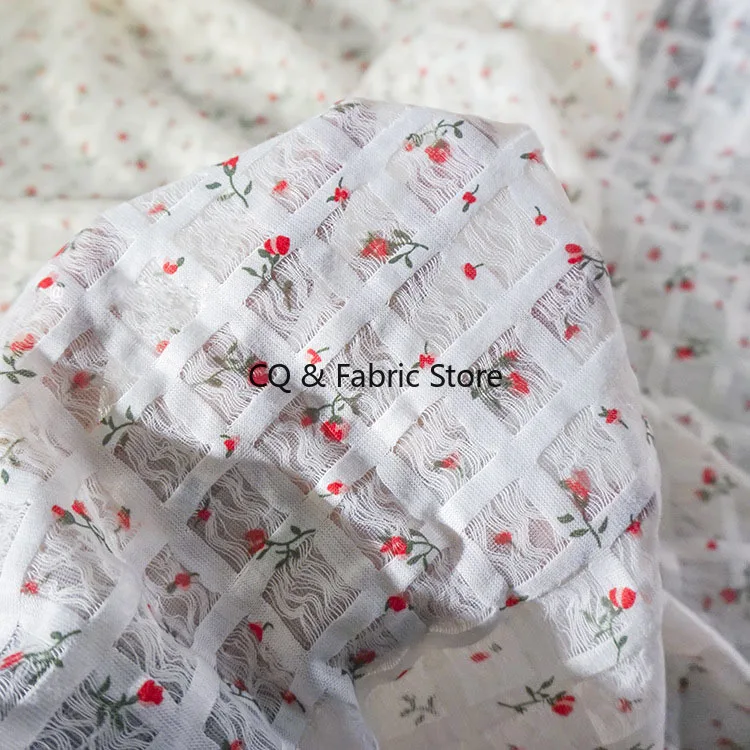 

Fashion Rose Fragmented Flower Lace Fabric Printed Plaid Japanese Style Fresh Children's Wear Princess Dress Decorative Fabric