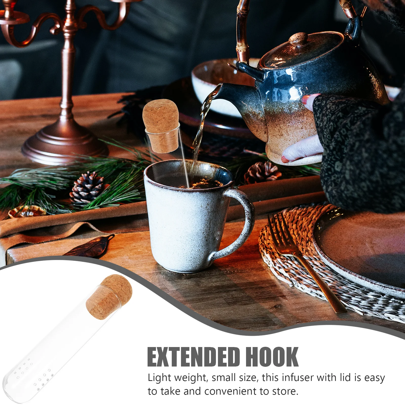 

Glass Tea Infuser with Lid Test Tube Style Reusable Strainer for Loose Leaf Tea Portable Steeper Smooth Easy Clean Filtering