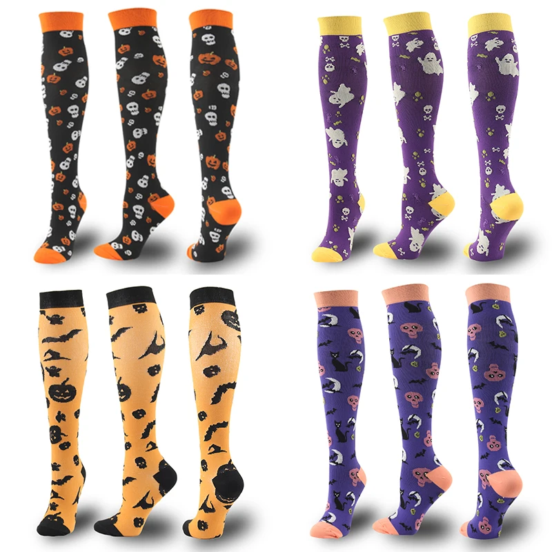 

MOJITO 3 Pairs/Set Halloween Compression Stockings Women Men Funny Cartoon Witch Ghost Pumpkin Long Socks Christmas Gifts