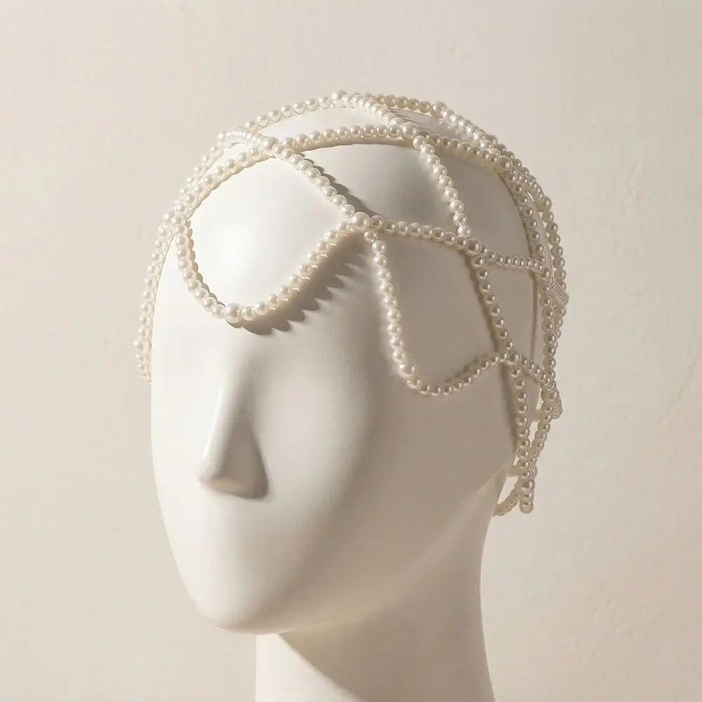 Hand-Made Pearl Hat Chain Fashionable Romantic Bridal Head Ornament Elegant Comfortable To Wear Mesh Hair Accessories image 2