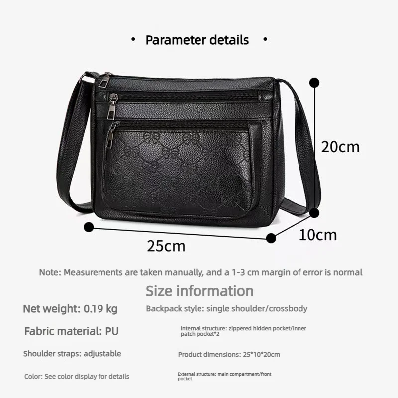Damen Crossbody-Handtasche aus PU-Leder, große Kapazität, mit mehreren Fächern, schwarze geprägte Umhängetasche für Ausflüge und Partys – Detail 4