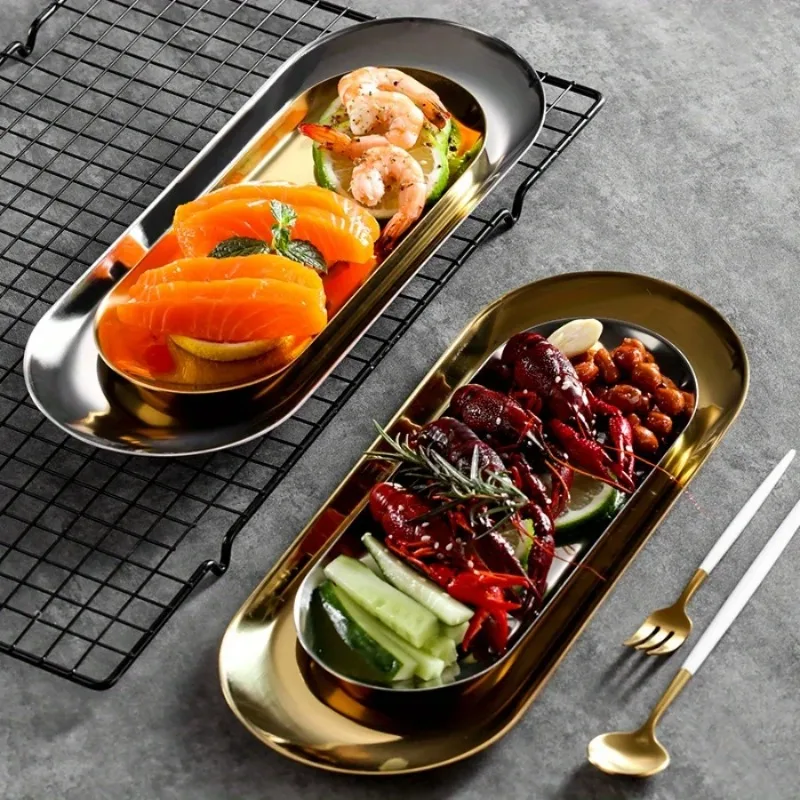 Stainless Steel Gold Dining Plate Dessert Plate Nut Fruit Cake Tray Snack Kitchen Plate Western Steak Kitchen Plate Dish image 2