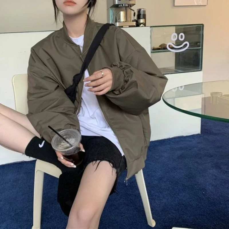 Vintage Baseball Jacket Women's Loose Oversized Boyfriend Style Aviation Coat Retro Spring Autumn Casual Versatile Ins Style​
