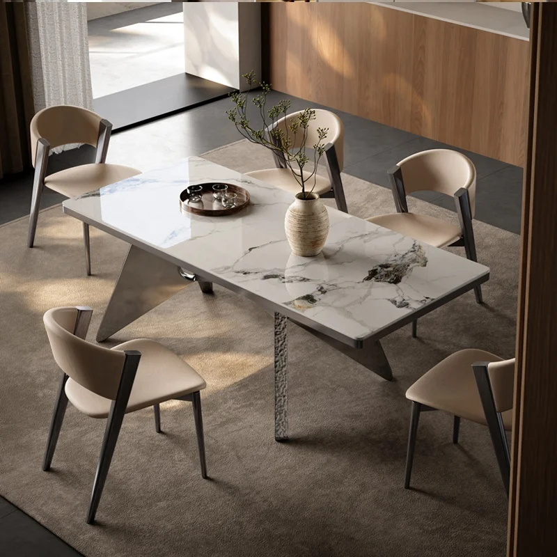 &c High-End Light Luxury Ultra-Crystal Stone Dining Table Minimalist Villa Luxury Stone Rectangular Dining Table