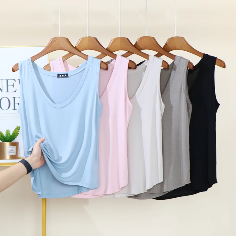 Loose U-Neck Modal Tank Top Women Summer Outdoor Wear  Color Sleeveless Base Shirt Simple plus Size Thin Upper Apparel