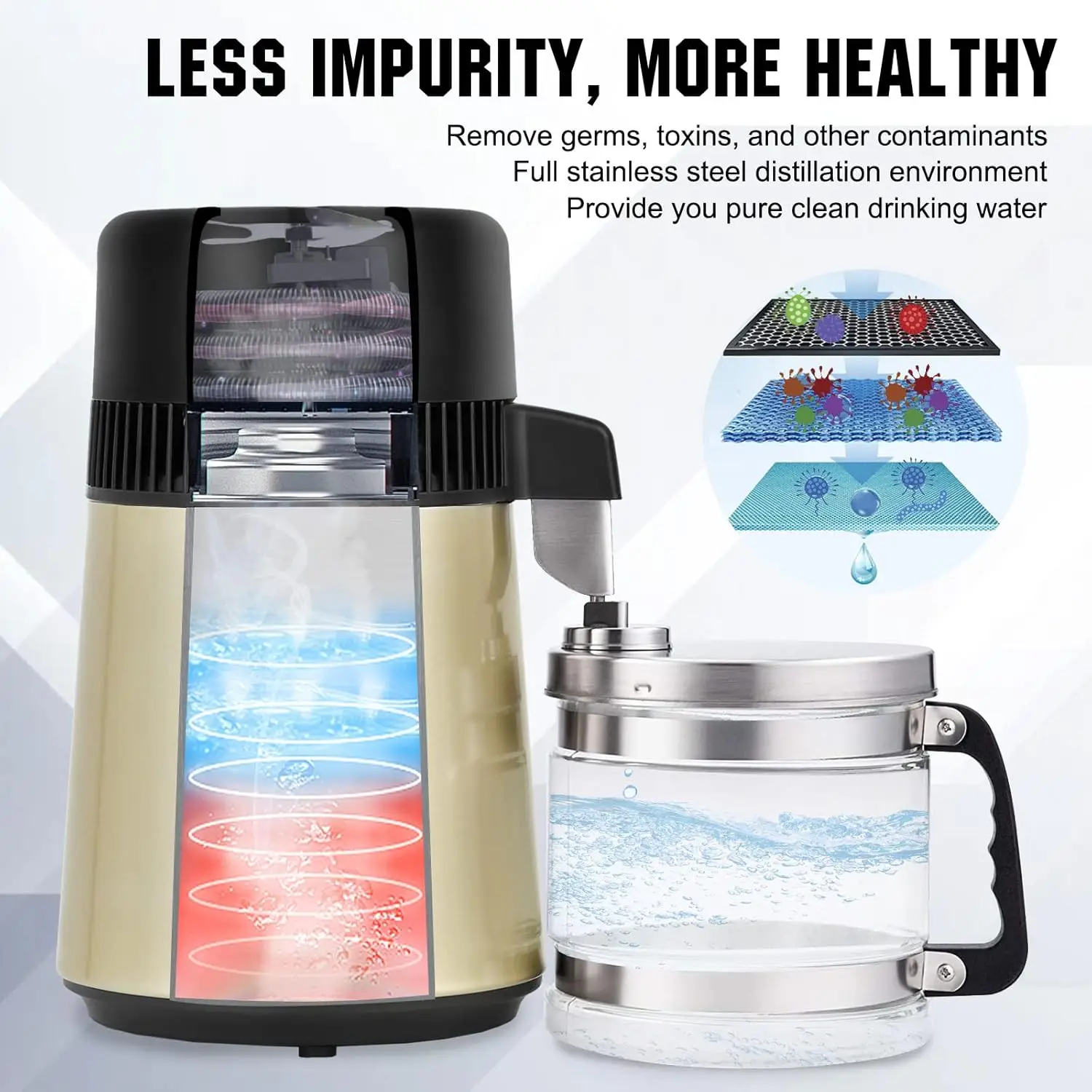 

Upgrade Water Distiller, 304 Stainless Steel 1 Gallon Distilled Water Maker Machine for Home Countertop Table Desktop, 750W 4L M