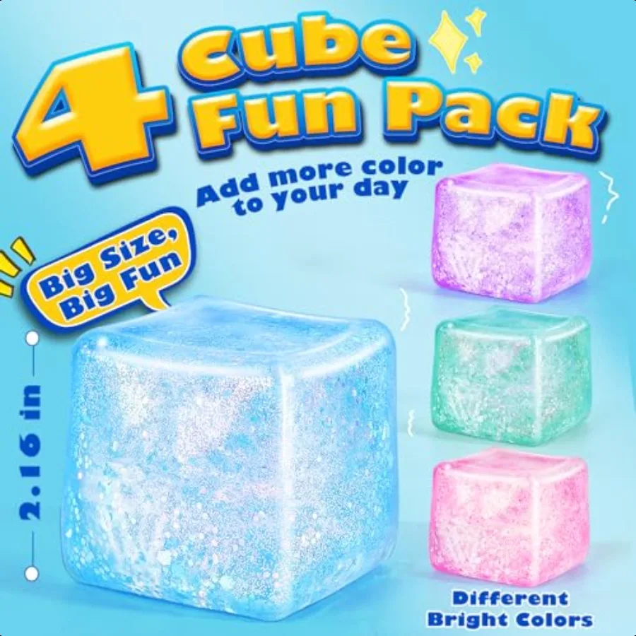 Squishy Fidget Toys for Adults: 4 Pack Cube Sensory Squeeze ToyLarge Size 2.16'' Str Anxiety Relief Balls Gifts for Girls Boys