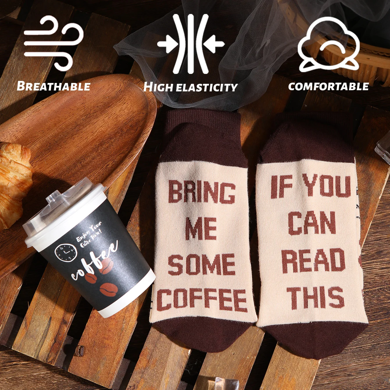1 Pair of Mid-Calf Socks for Men and Women, Novelty and Fun Colorful Coffee Cup Gift Box Socks, European and American Fashion Style, Comfortable and Breathable, Party Casual Novelty Gifts, Valentine's Day, Christmas, Santa Claus, Autumn and Winter Models, All-Season Cute and Fun Socks