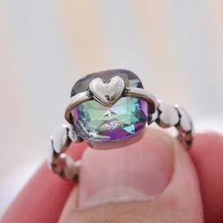 2023 New Arrival Romantic Love Heart Shiny Colorful CZ Zircon Star Retro Thai Silver Ladies Engagement Ring For Women No Fade