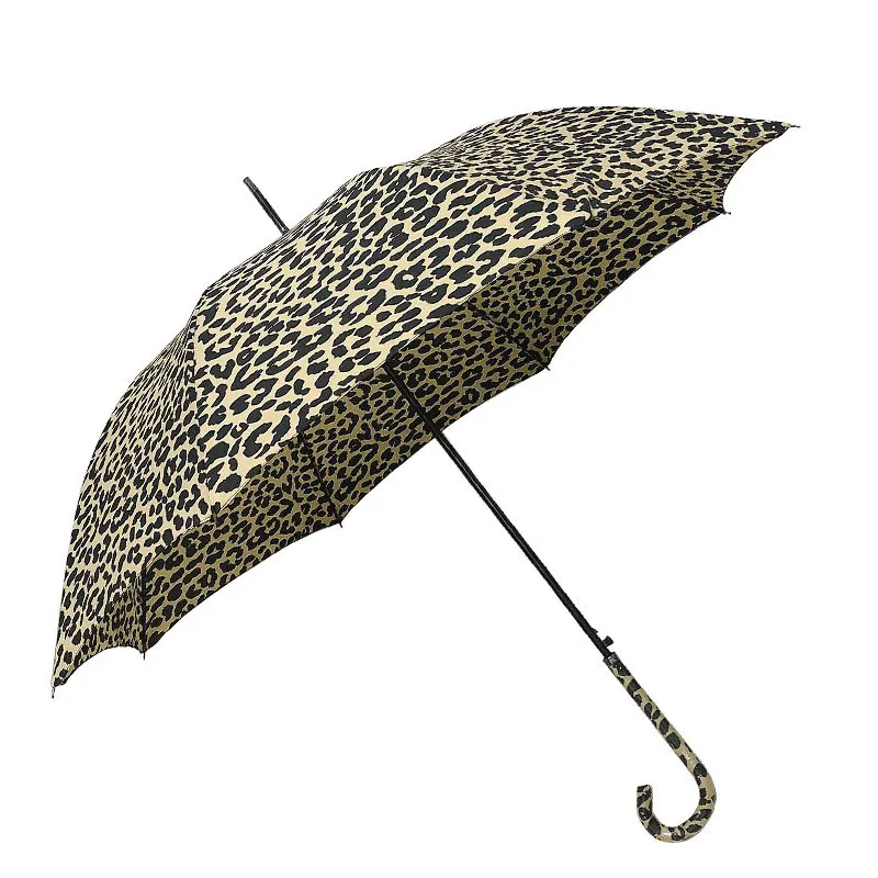 Retro Hipster Style Leopard Umbrellas for Lady Sun Protection Automatic Windproof Straight Handle Curved Long Umbrella