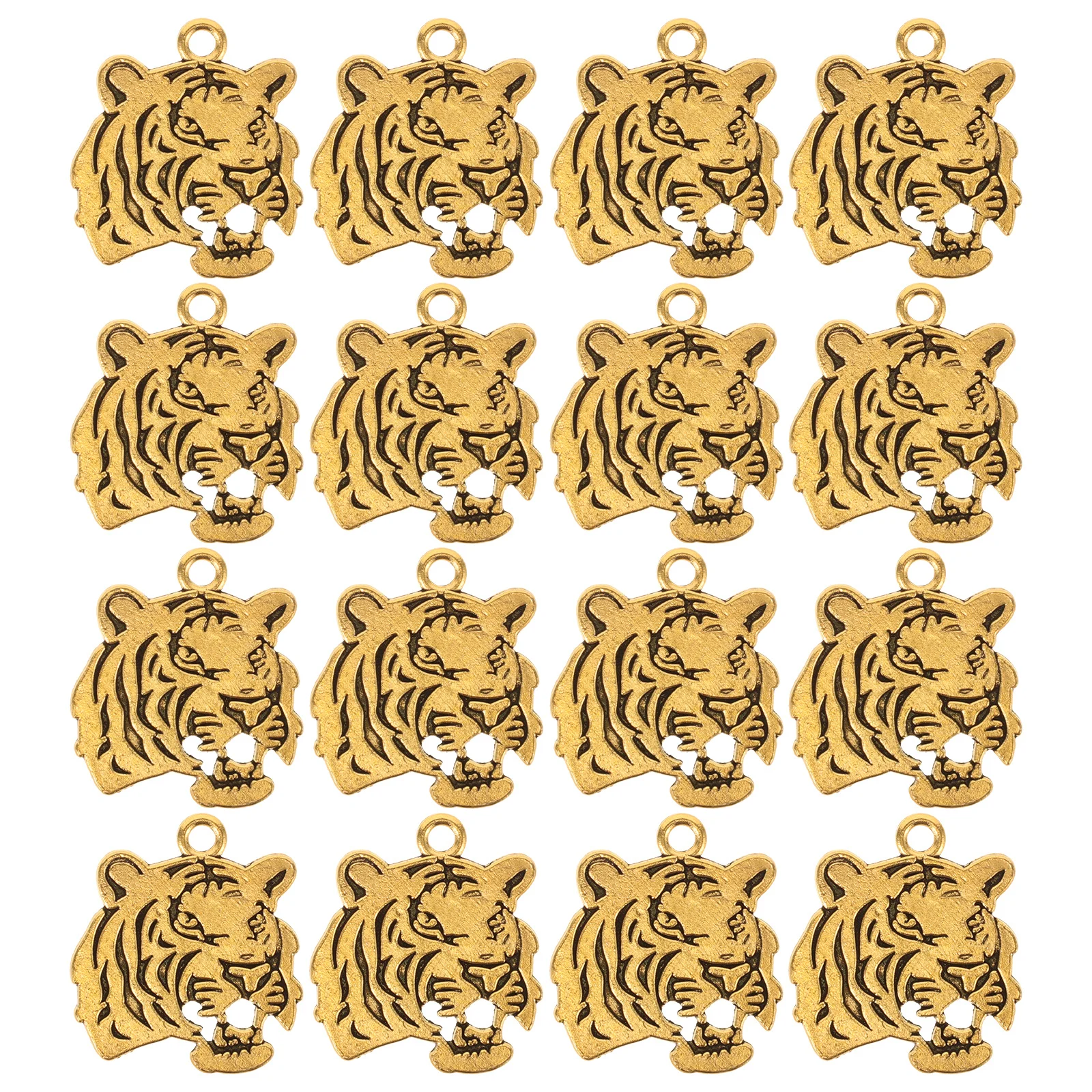 

30pcs Tiger Head Pendant Alloy Charms For Jewelry Making Diy Necklace Bracelet Keychain Craft Accessories Golden