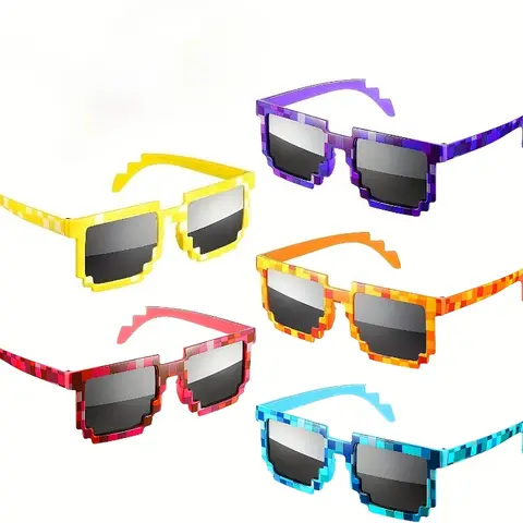 5 Pair Pixel Glasses Set - Plastic Miner Theme Party Gift Pixel Design Glasses Suitable for Daily Parties and Music Festivals