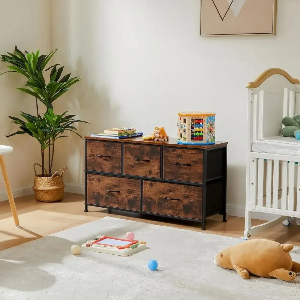 Dresser for Bedroom, Storage with 5 Drawer Organizer Closet Chest Small Clothes Fabric Cabinet, Kids Furniture Drawer Binis image 4