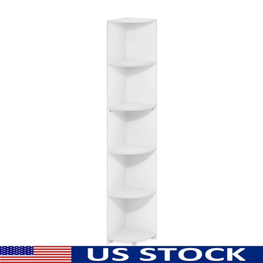 

5-Tier Corner Shelf Bookcase Storage Unit Compact Space Saving Vertical Bookshelf Small Apartments with Anti-Tip Hardware