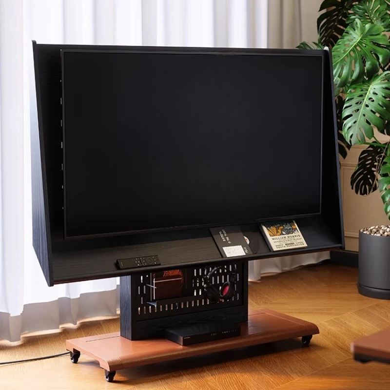 

Removable solid wood TV bracket, retro living room ash wood medium ancient style floor-to-ceiling TV cart