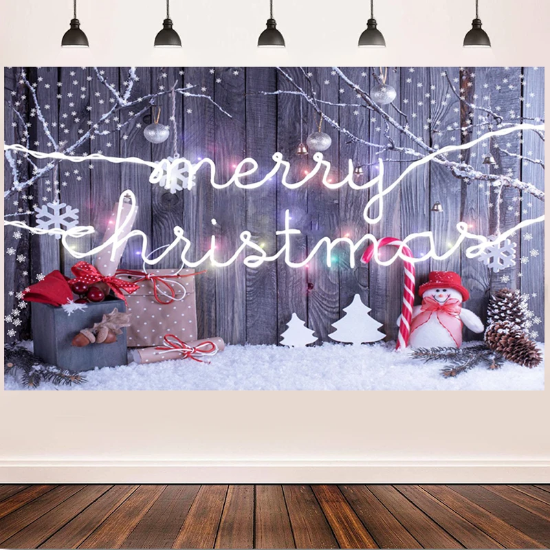 

1PC Winter Christmas Tree Gray Background Candle Festival Fireplace Wood Floor Xmas Family Shoot Kid Photo Backdrops Photography