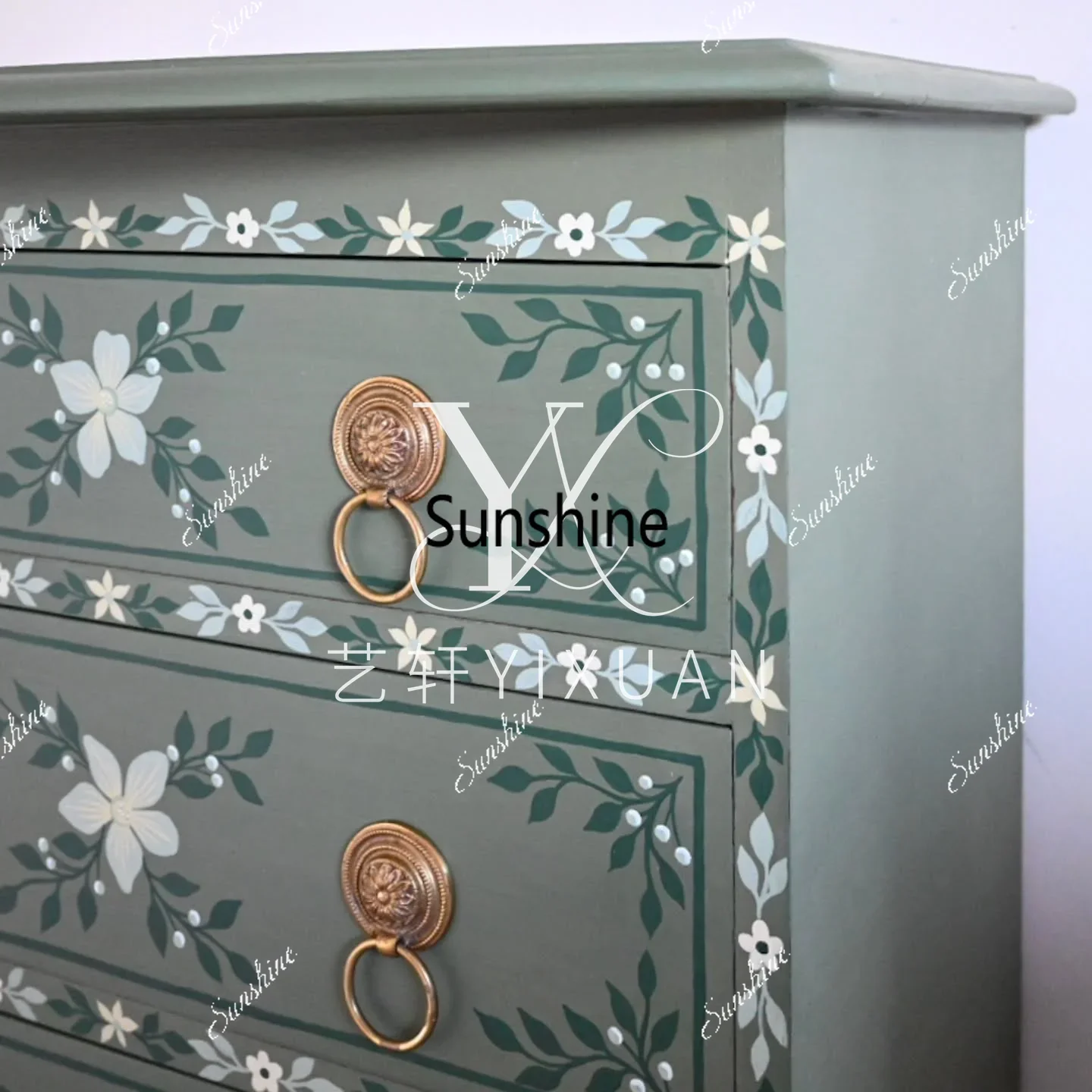 French retro hand-painted bedside table pastoral three-bucket cabinet storage lockerTJ