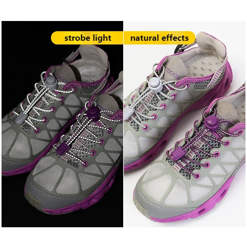 1 Pair Elastic Shoelaces Reflective Push The Spring Lock No Tie Shoe Laces Used For Sneakers Hiking Shoes Lazy Lace Round